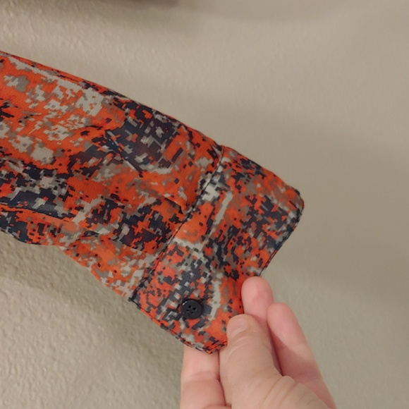 Collective concepts orange, blue, and grey button up top size medium pet… - Picture 8 of 8